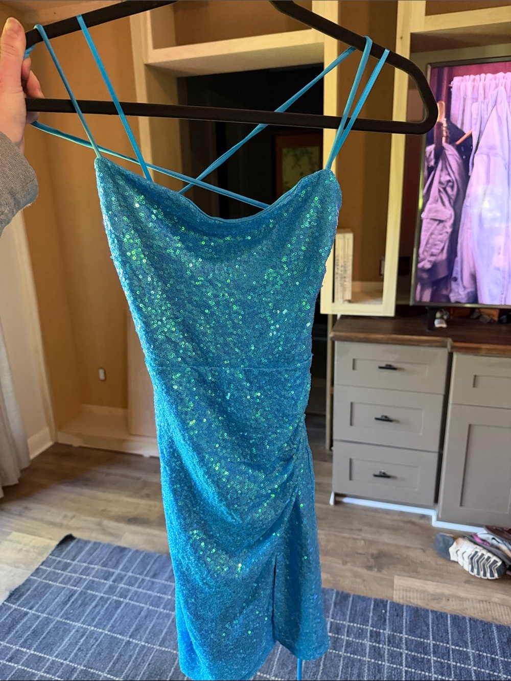 American Threads Turquoise Sequin Mini Dress